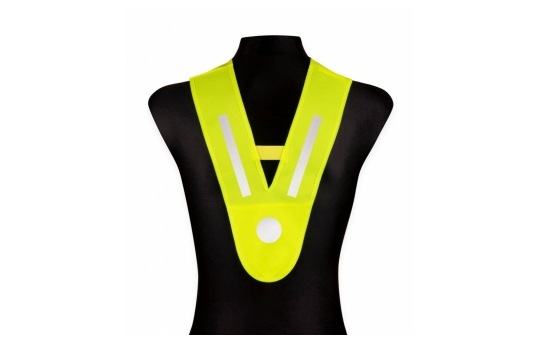 Żółta mini-szelka V-Vest - przykład nadruku